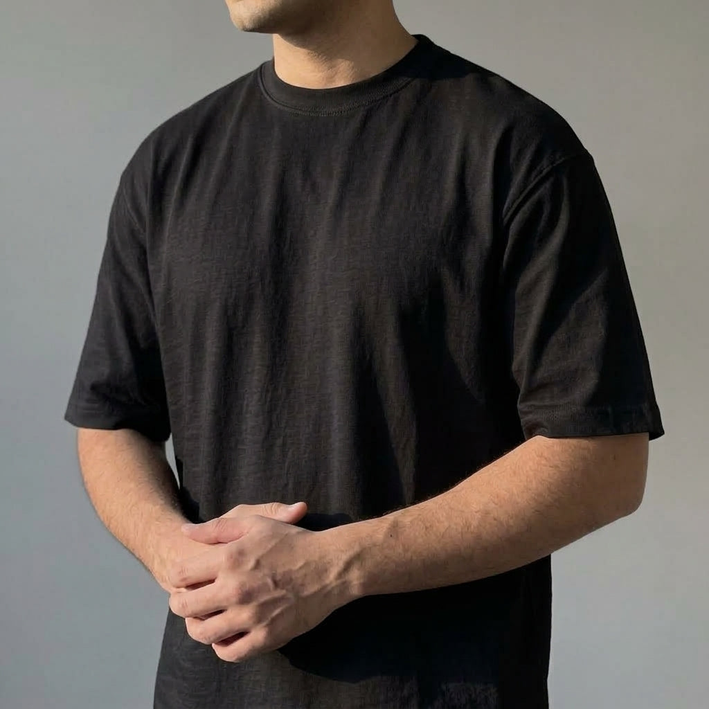 Black White GSM 300/500g Heavy-duty Cotton T-shirt Thickened Threaded Round Neck Short Sleeves Three Needle Half Sleeve Tees
